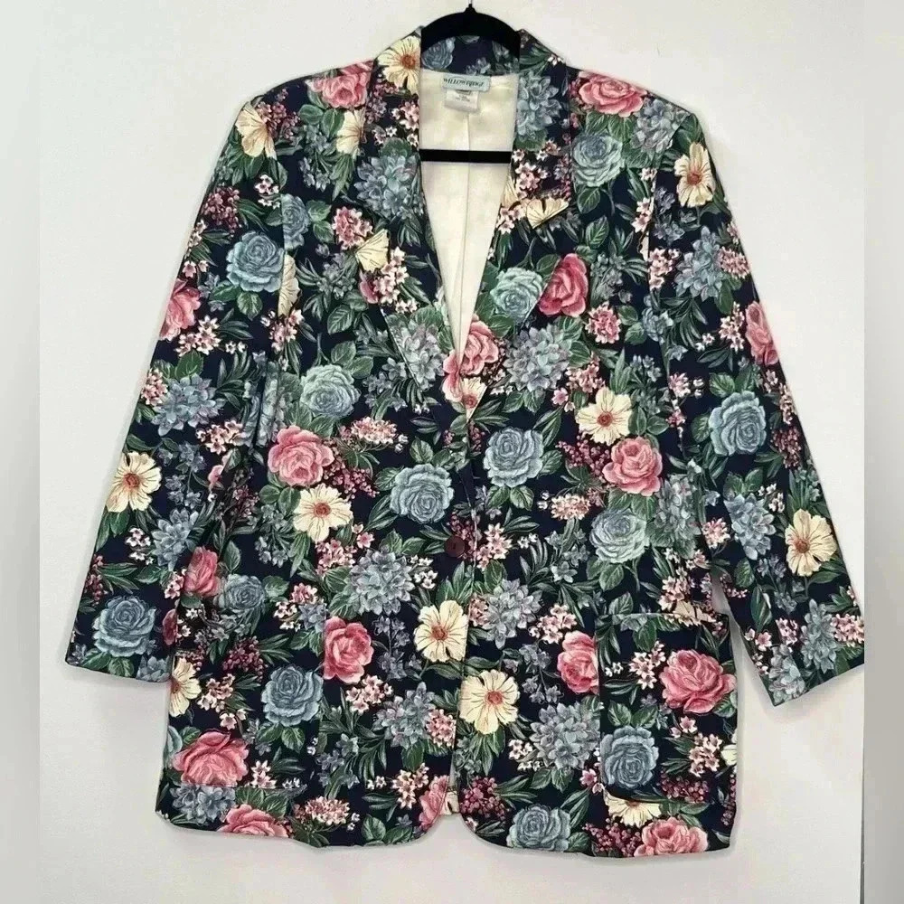 Willow Ridge‎ VTG Floral Colorful Cotton Blazer Jacket Plus  Sz 18